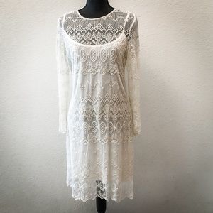 NWT Boho Lace Overlay Long Sleeved Mini Dress